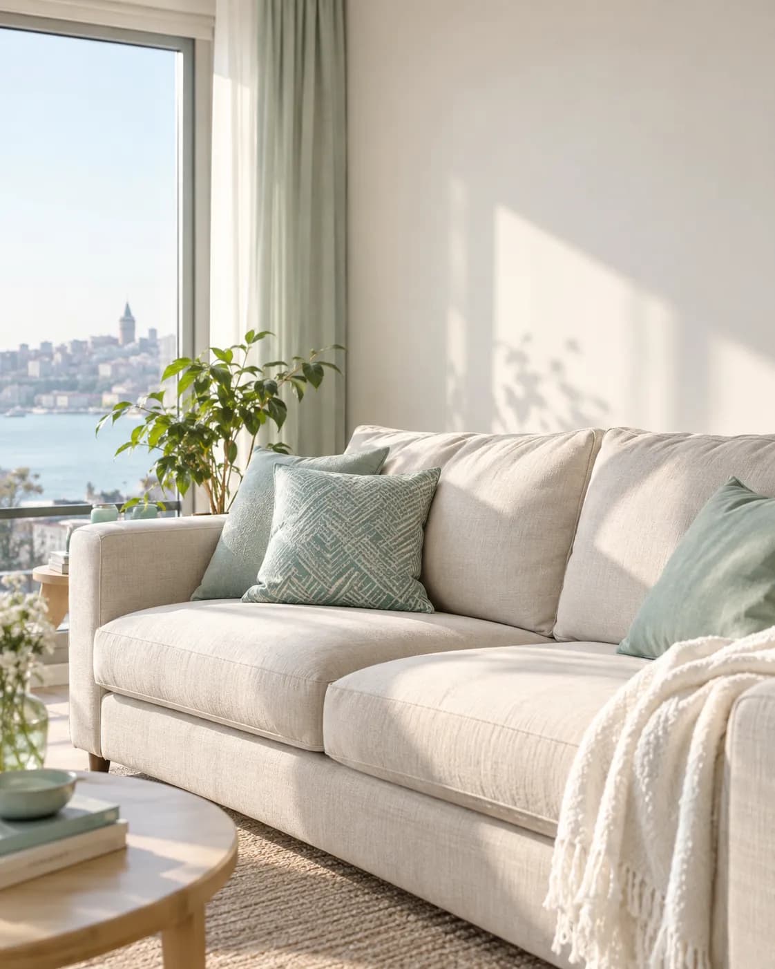 Aynı koltuk tertemiz, güneşli ve ferah bir salonda
